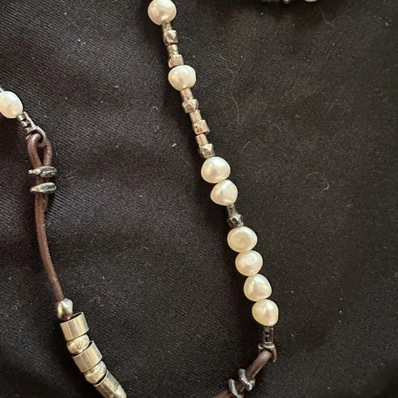 Silpada Leather, Pearl and Silver beaded Necklace & Bracelet - Picture 3 of 4